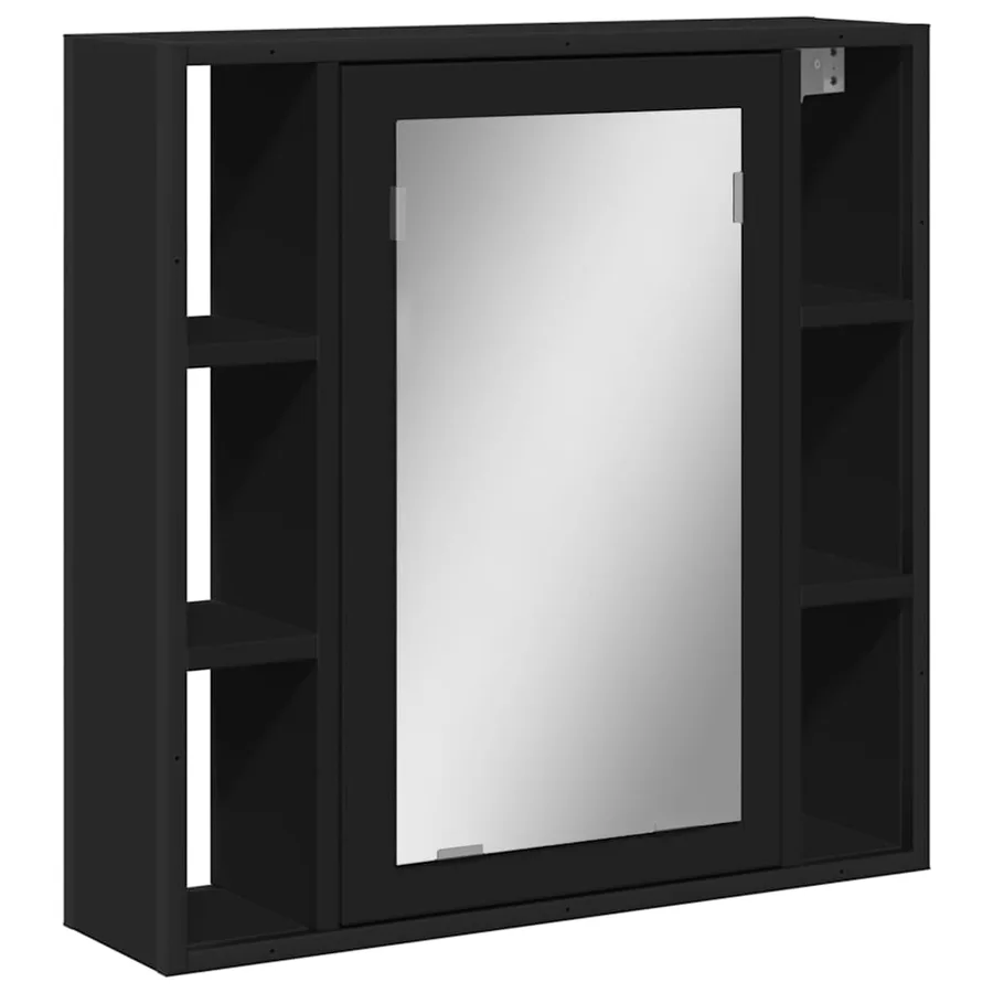 Armoire de salle de bain à miroir noir bois d'ingénierie - 2