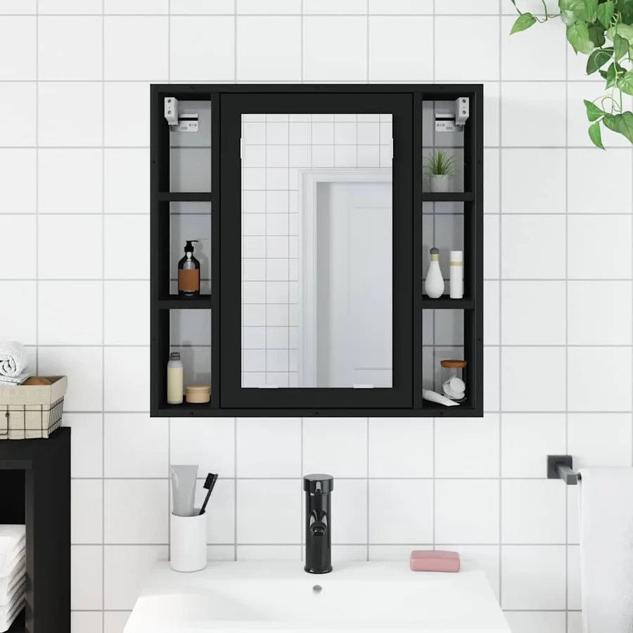 Armoire de salle de bain à miroir noir bois d'ingénierie - 3