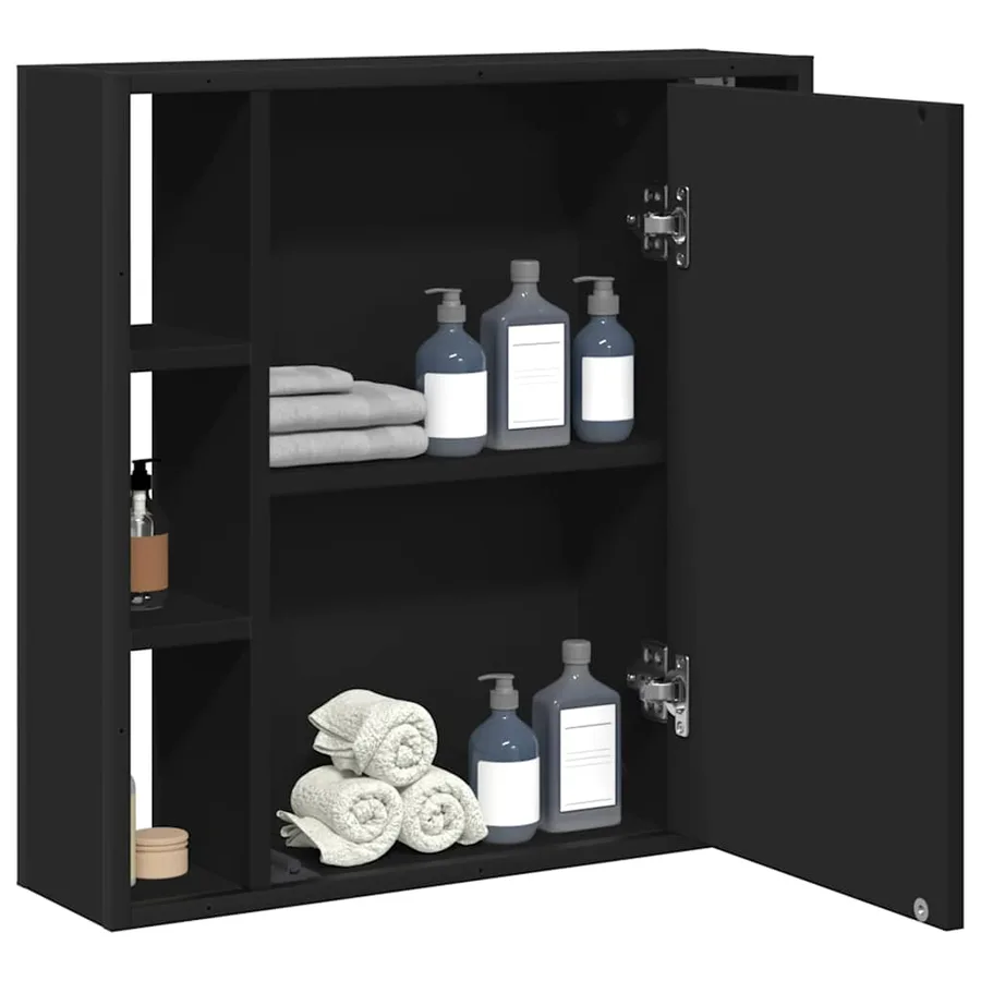 Armoire de salle de bain à miroir noir bois d'ingénierie - 4