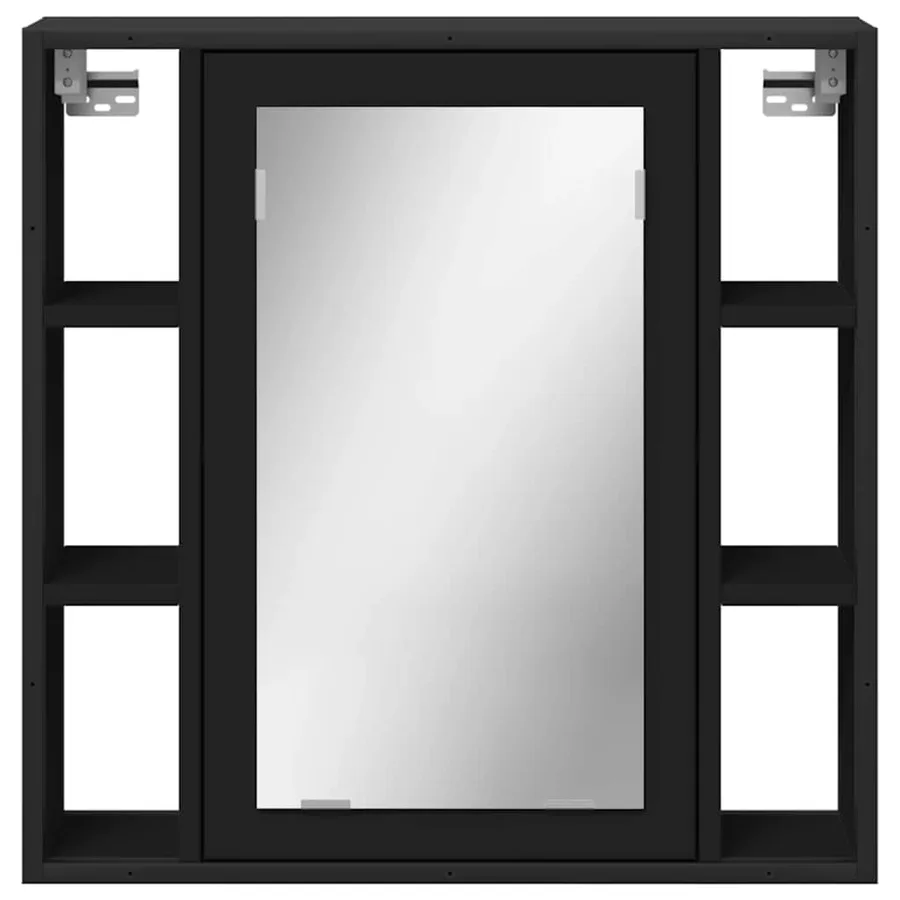 Armoire de salle de bain à miroir noir bois d'ingénierie - 5