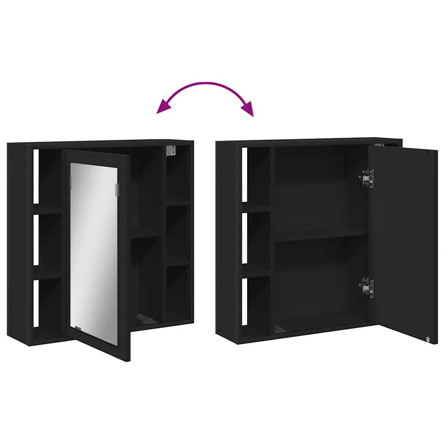 Armoire de salle de bain à miroir noir bois d'ingénierie - 9