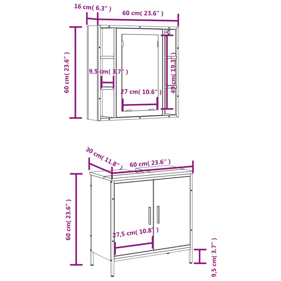 Ensemble de meubles salle de bain 2 pcs noir bois d'ingénierie - 13