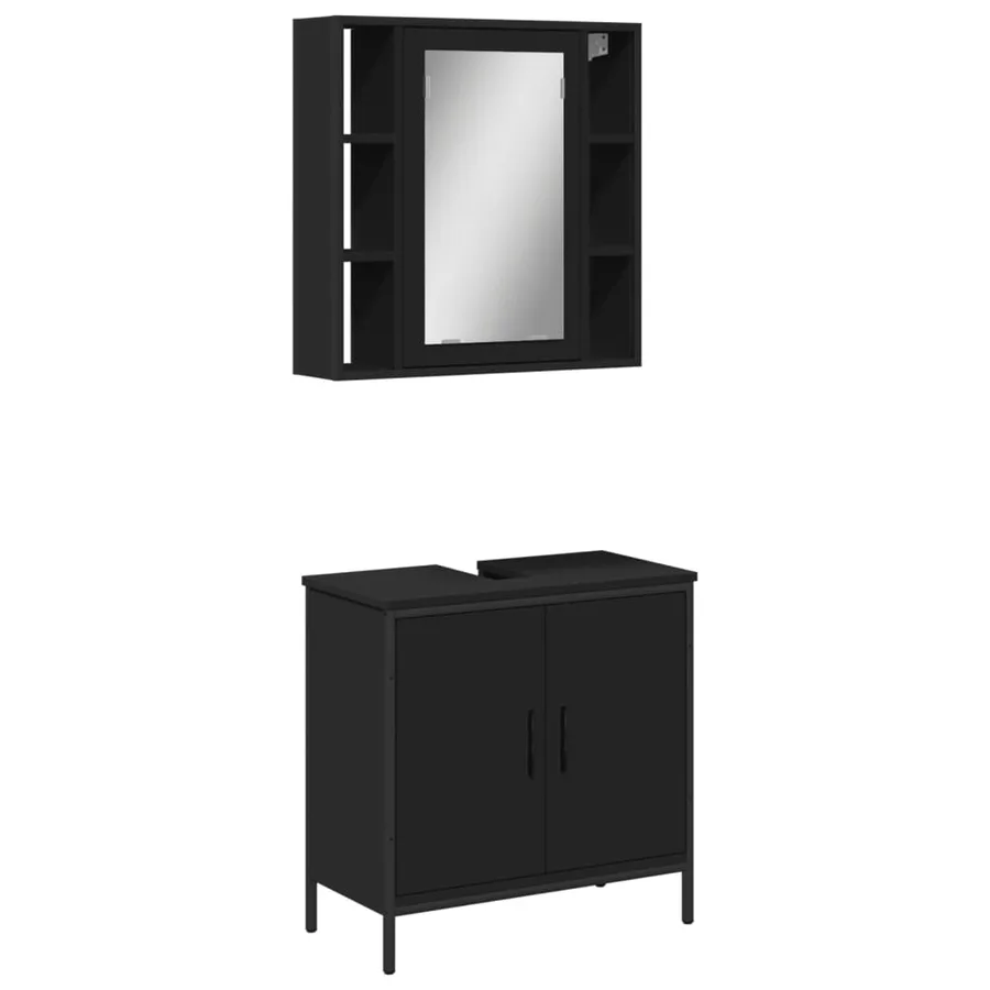 Ensemble de meubles salle de bain 2 pcs noir bois d'ingénierie - 2