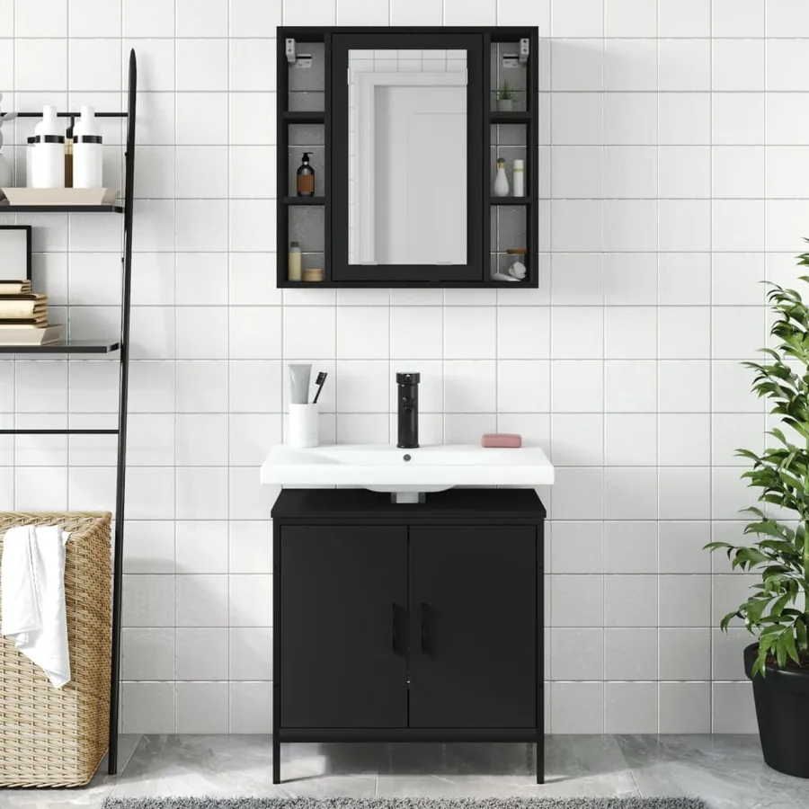 Ensemble de meubles salle de bain 2 pcs noir bois d'ingénierie - 3