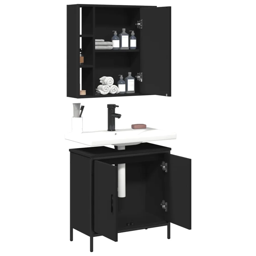 Ensemble de meubles salle de bain 2 pcs noir bois d'ingénierie - 4