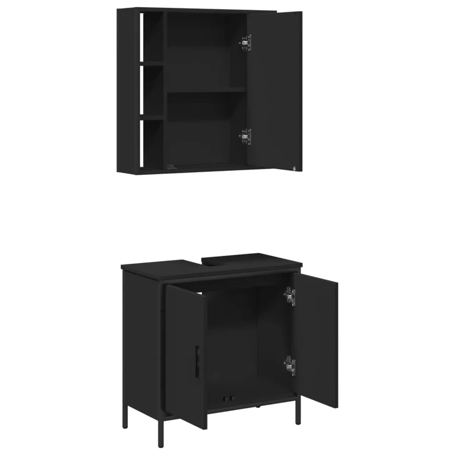 Ensemble de meubles salle de bain 2 pcs noir bois d'ingénierie - 5