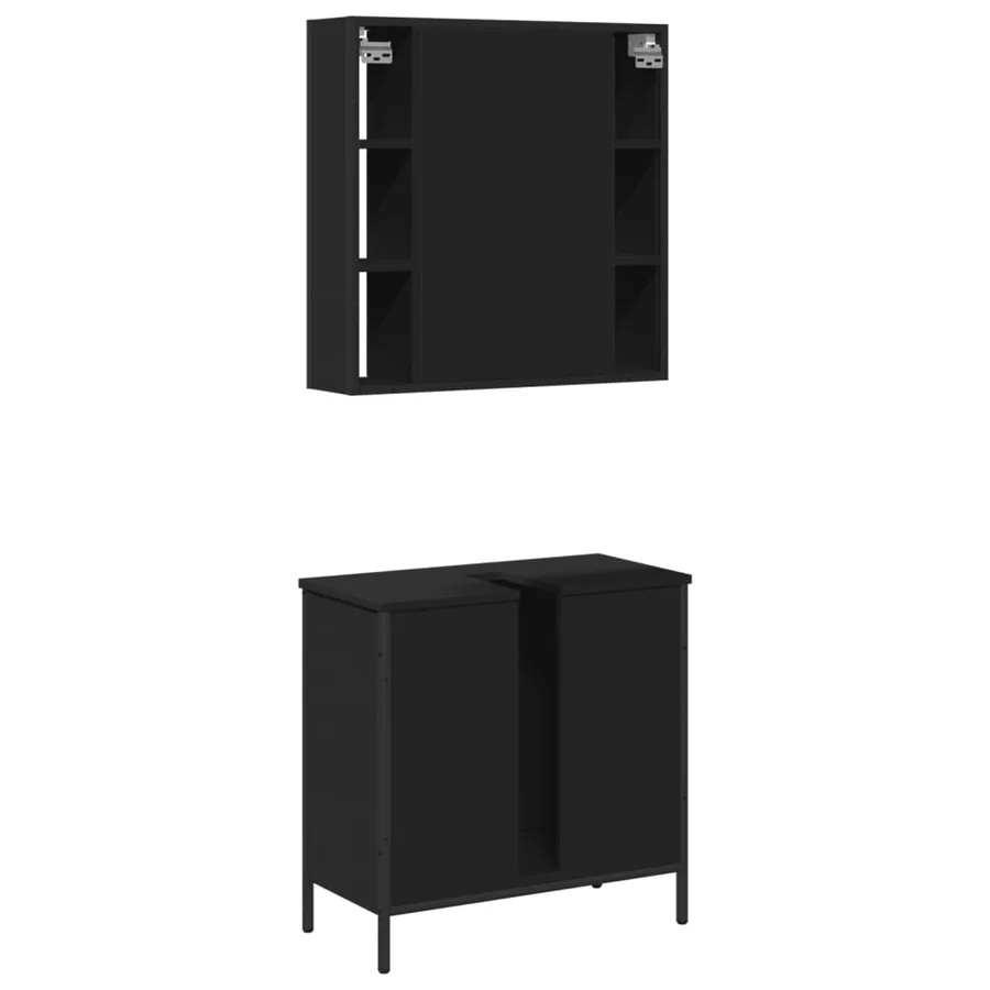 Ensemble de meubles salle de bain 2 pcs noir bois d'ingénierie - 8