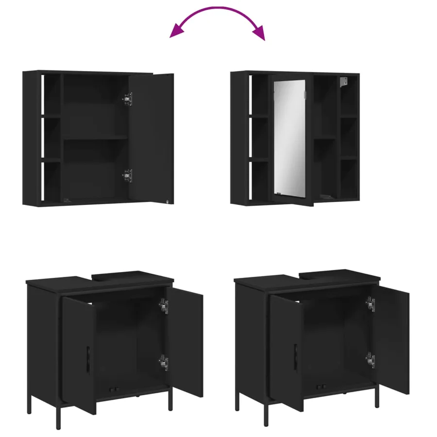 Ensemble de meubles salle de bain 2 pcs noir bois d'ingénierie - 9