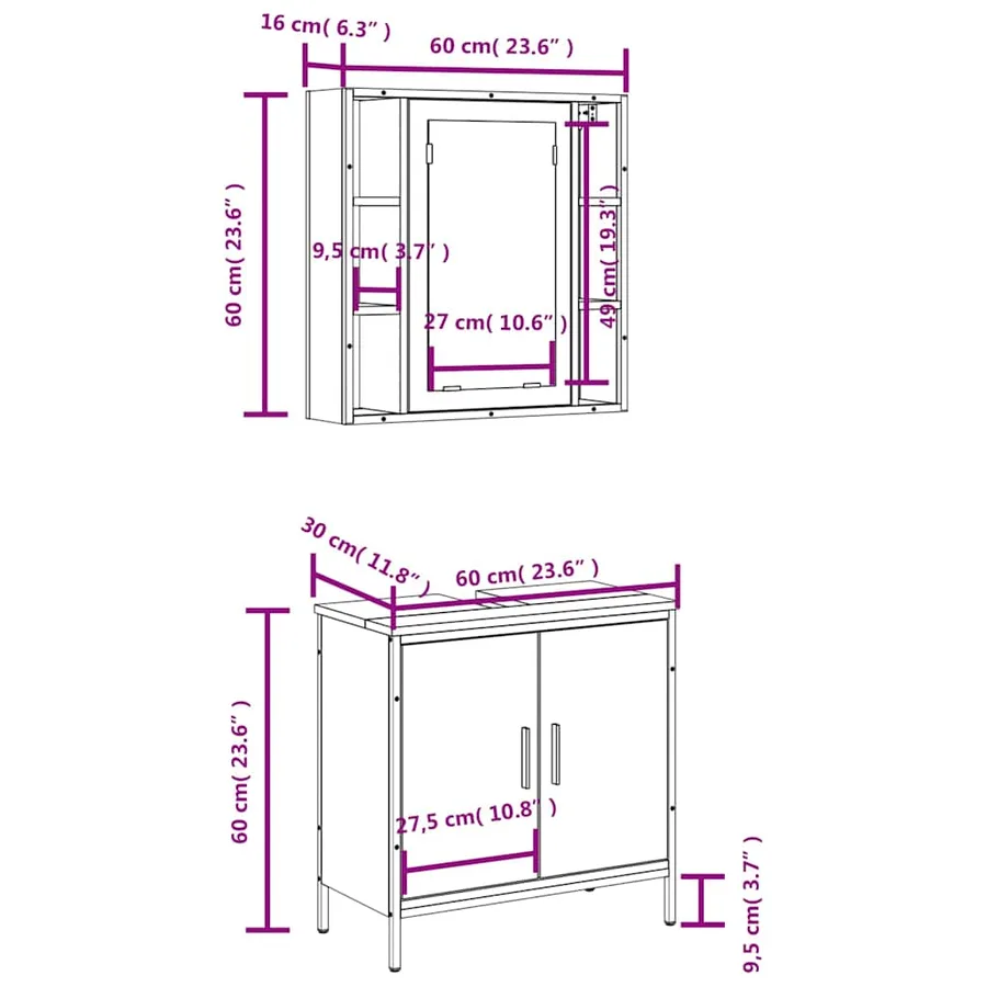 Ensemble de meubles de salle de bain 2 pcs Chêne fumé - 13