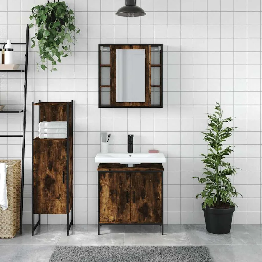 Ensemble d'armoires de salle de bain 3 pcs chêne fumé - 3