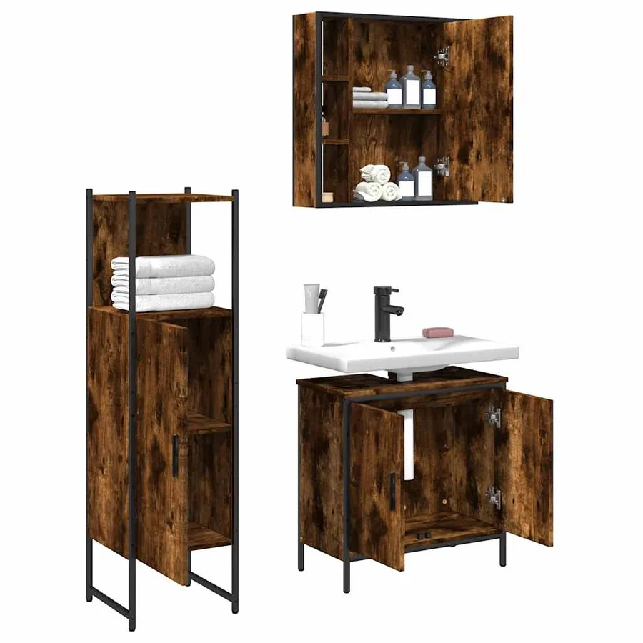 Ensemble d'armoires de salle de bain 3 pcs chêne fumé - 4