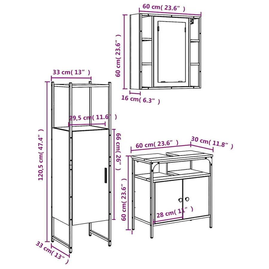Ensemble d'armoires salle de bain 3 pcs noir bois d'ingénierie - 13
