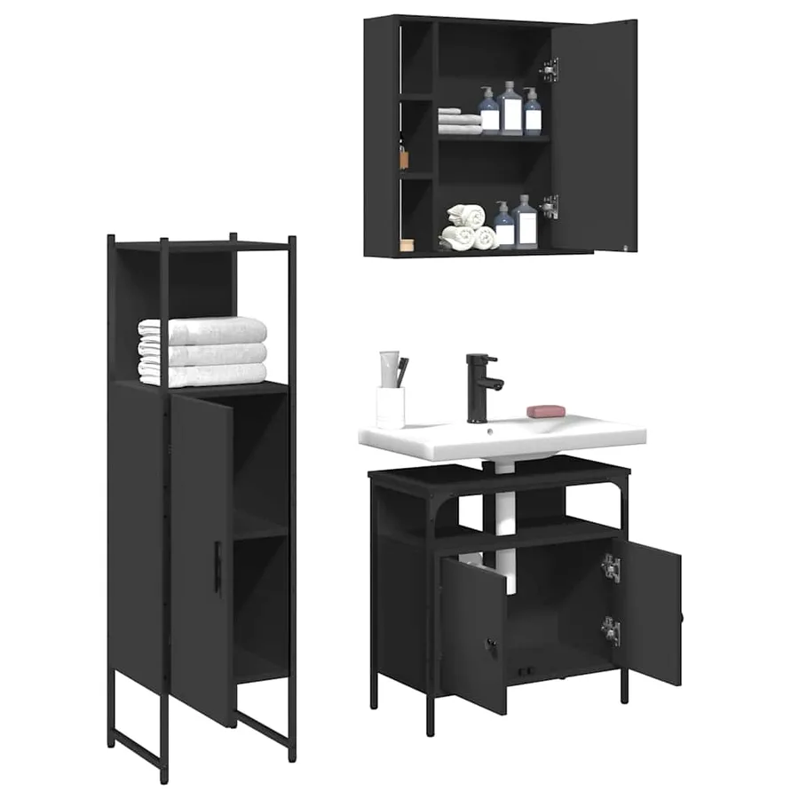 Ensemble d'armoires salle de bain 3 pcs noir bois d'ingénierie - 4