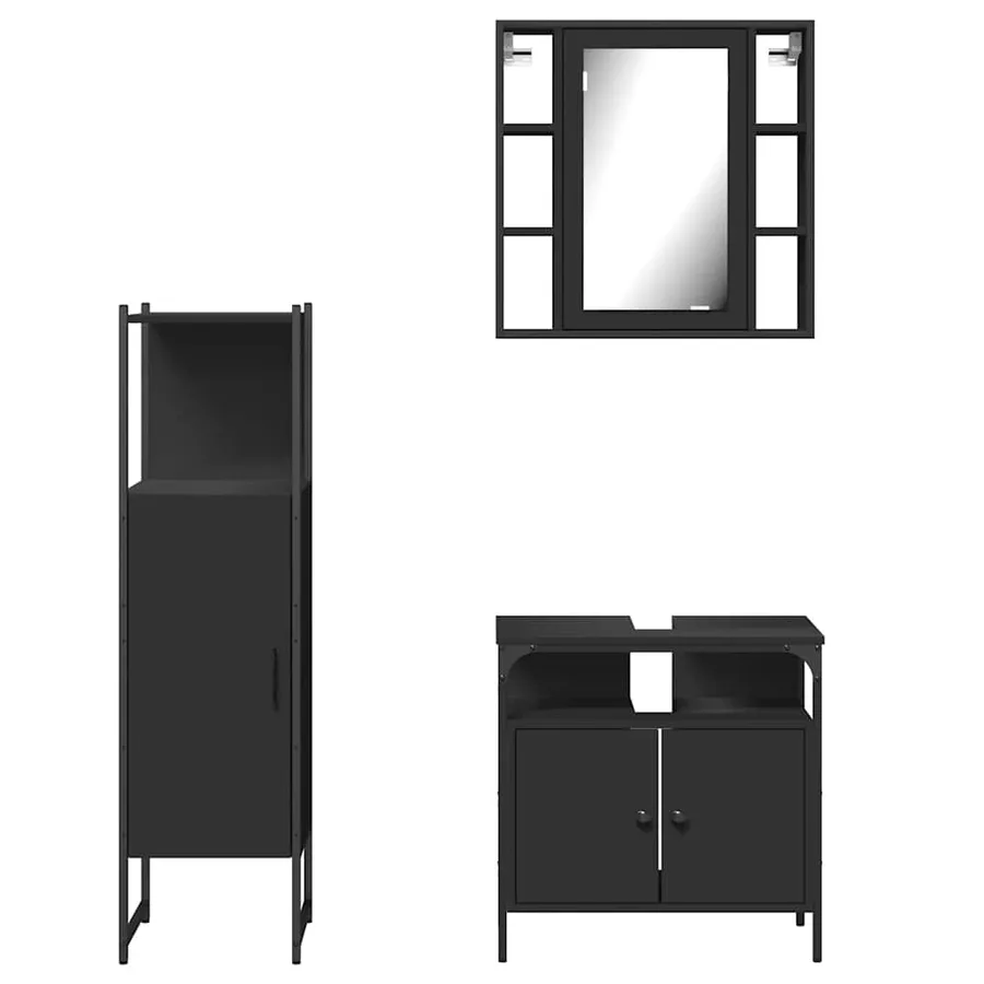 Ensemble d'armoires salle de bain 3 pcs noir bois d'ingénierie - 6