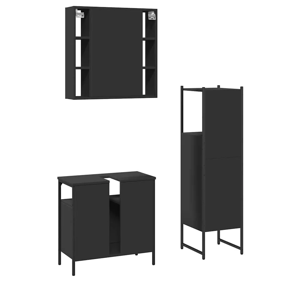 Ensemble d'armoires salle de bain 3 pcs noir bois d'ingénierie - 8