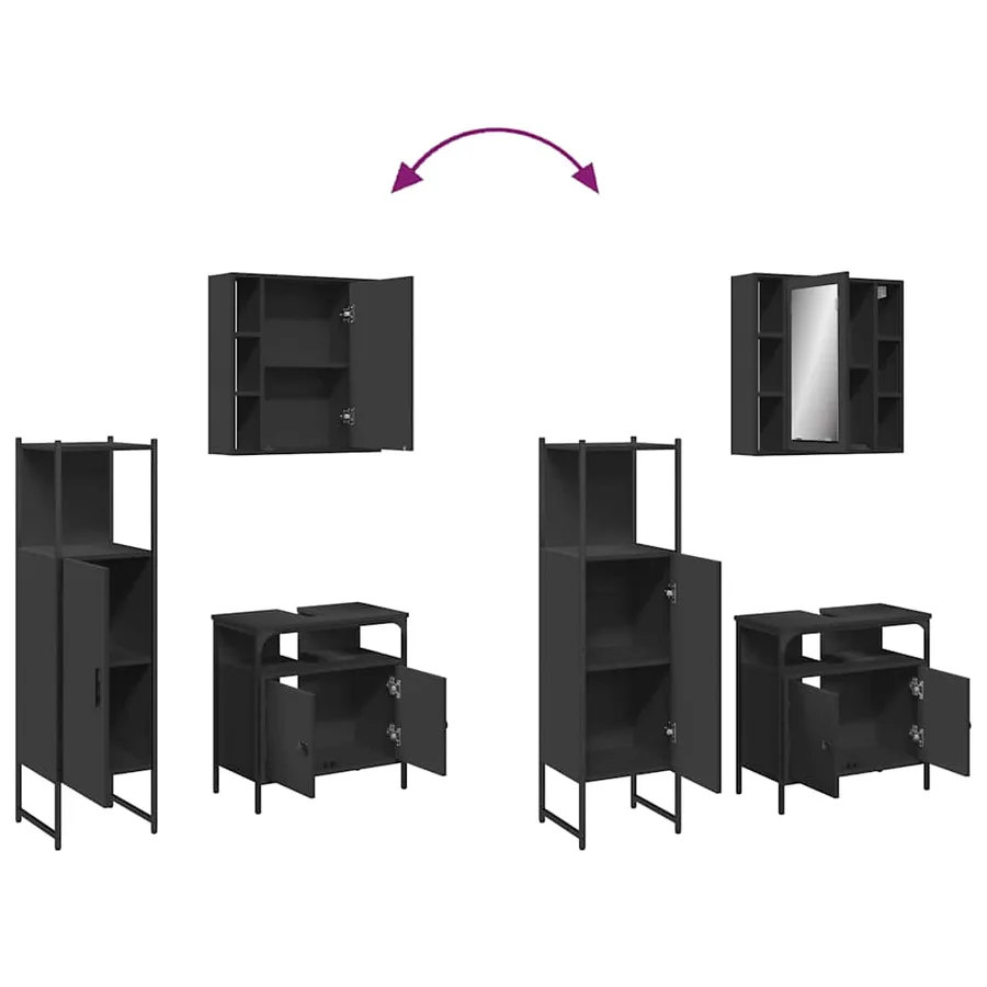 Ensemble d'armoires salle de bain 3 pcs noir bois d'ingénierie - 9