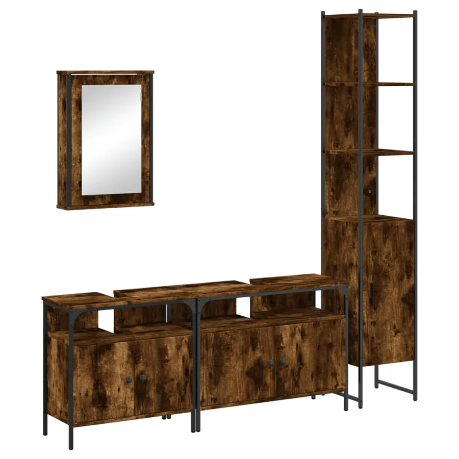 Ensemble de meubles de salle de bain 4 pcs Chêne fumé Bois - 2