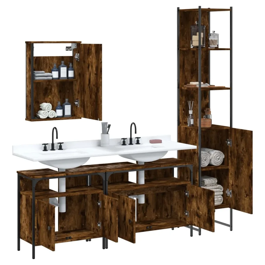 Ensemble de meubles de salle de bain 4 pcs Chêne fumé Bois - 4