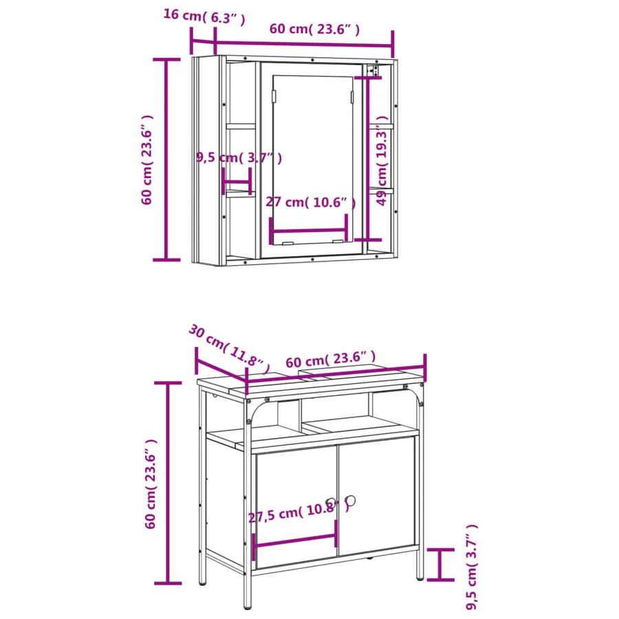 Ensemble de meubles de salle de bain 2 pcs Chêne fumé - 13