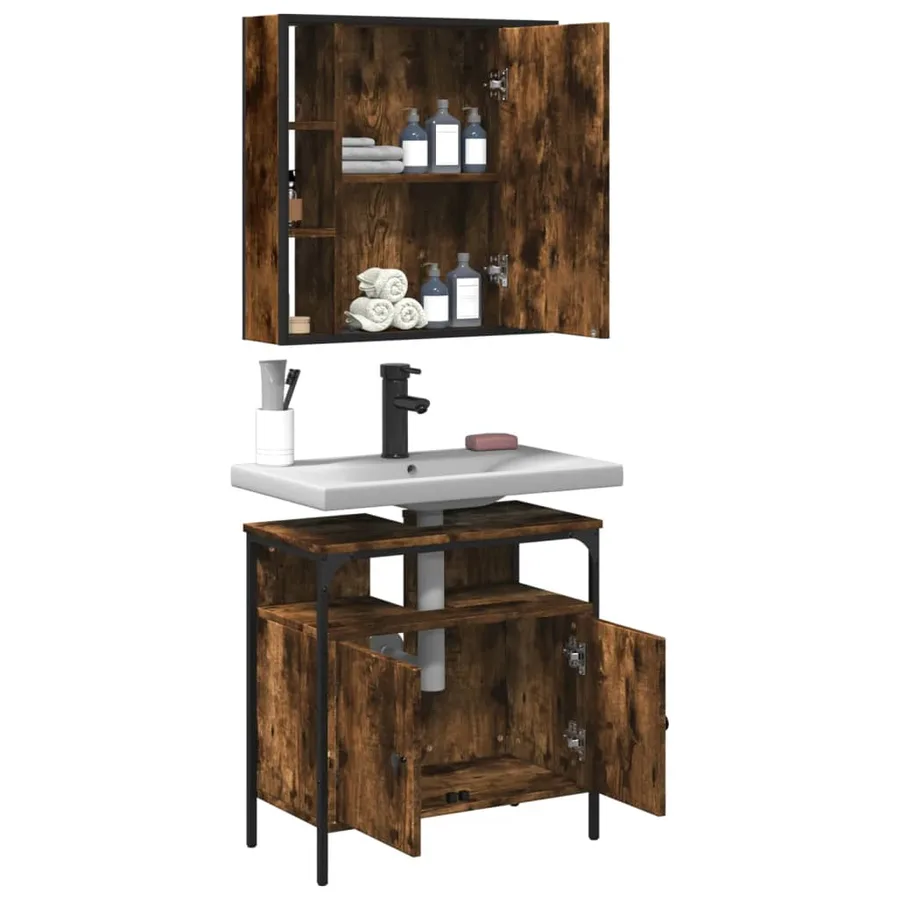 Ensemble de meubles de salle de bain 2 pcs Chêne fumé - 4