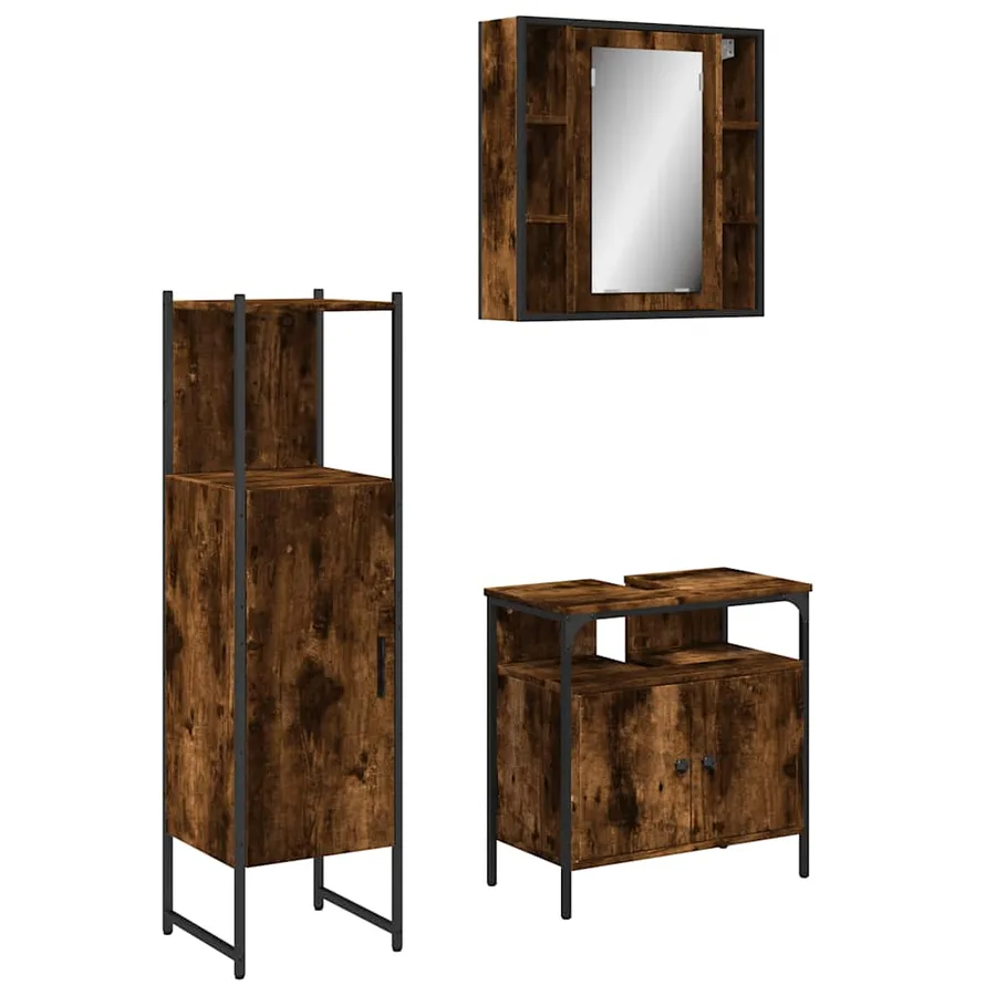Ensemble d'armoires de salle de bain 3 pcs chêne fumé - 2