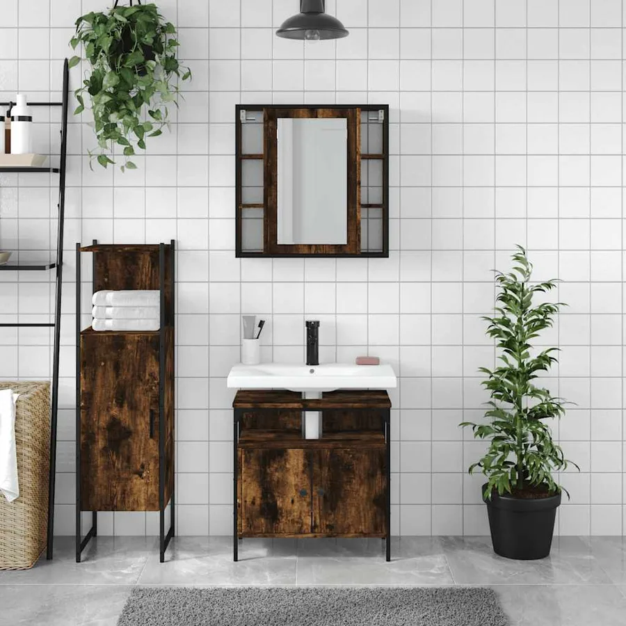 Ensemble d'armoires de salle de bain 3 pcs chêne fumé - 3