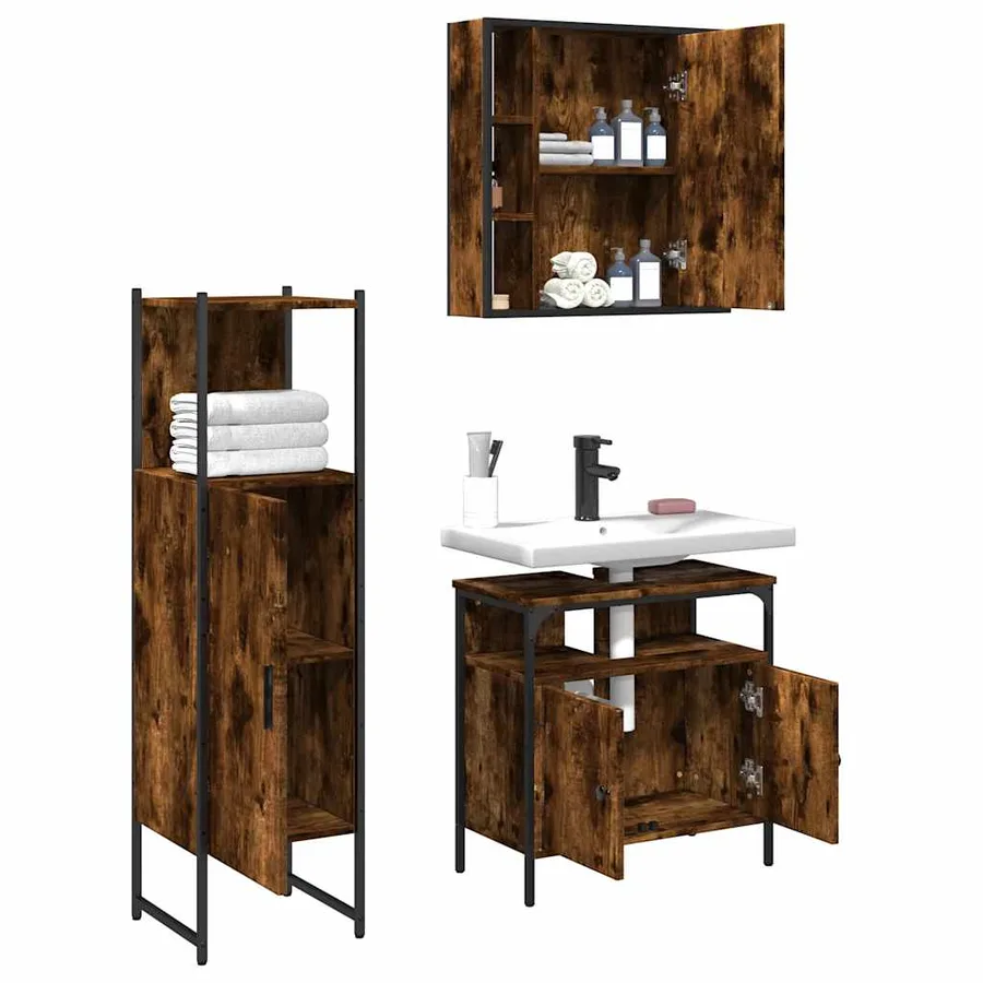 Ensemble d'armoires de salle de bain 3 pcs chêne fumé - 4