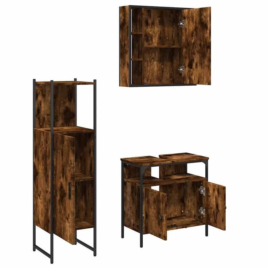 Ensemble d'armoires de salle de bain 3 pcs chêne fumé - 5