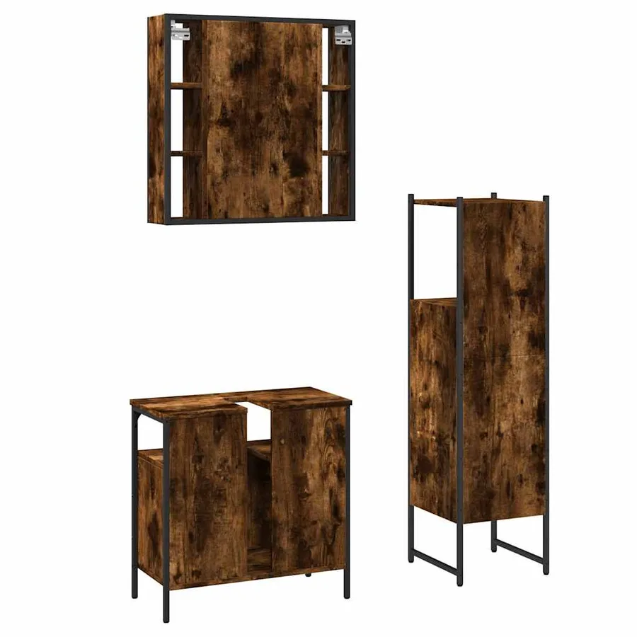 Ensemble d'armoires de salle de bain 3 pcs chêne fumé - 8
