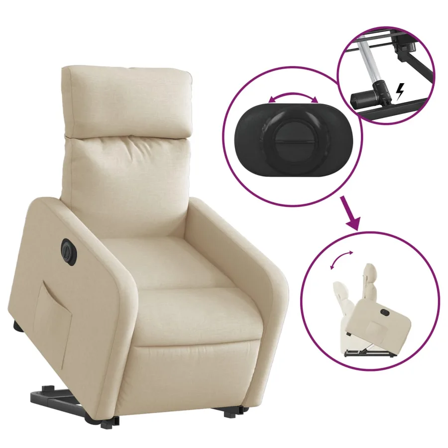 Fauteuil inclinable électrique crème tissu - 11