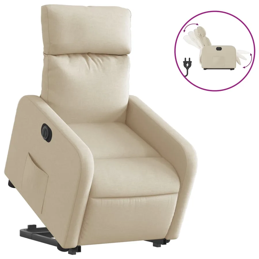 Fauteuil inclinable électrique crème tissu - 2