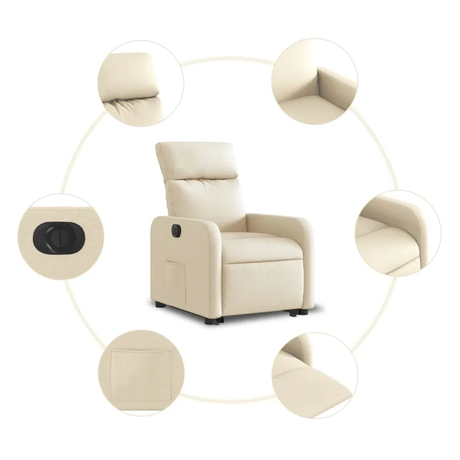 Fauteuil inclinable électrique crème tissu - 8