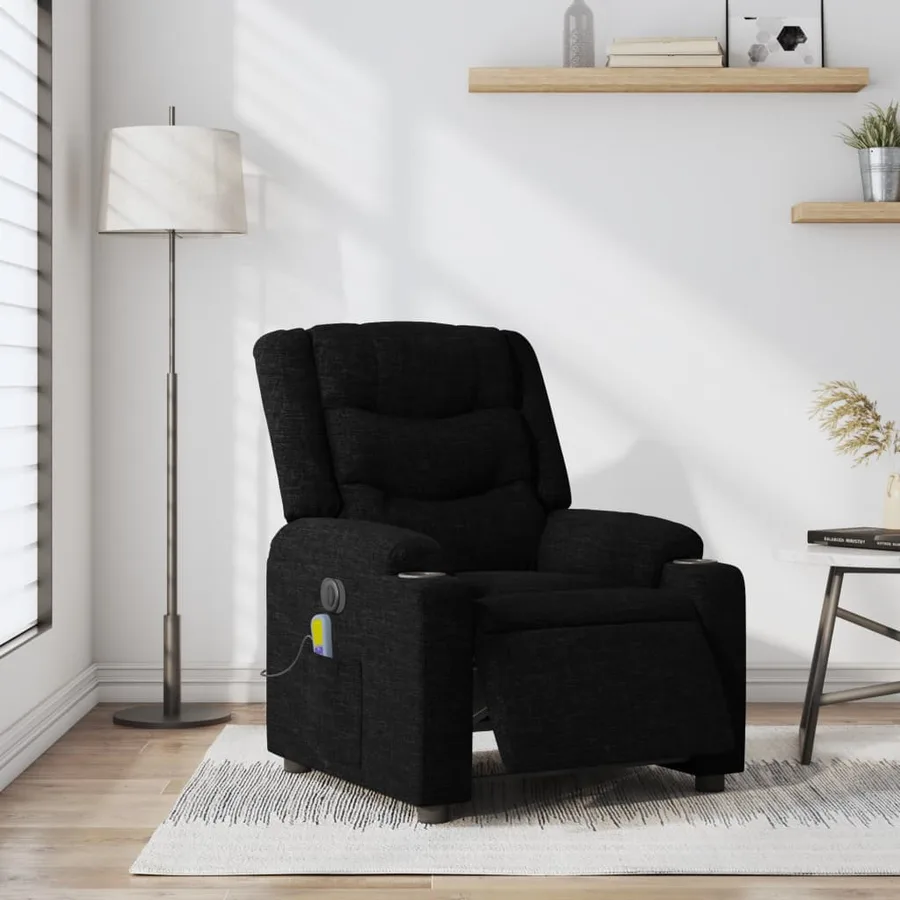 Fauteuil de massage inclinable électrique Noir Tissu - 15