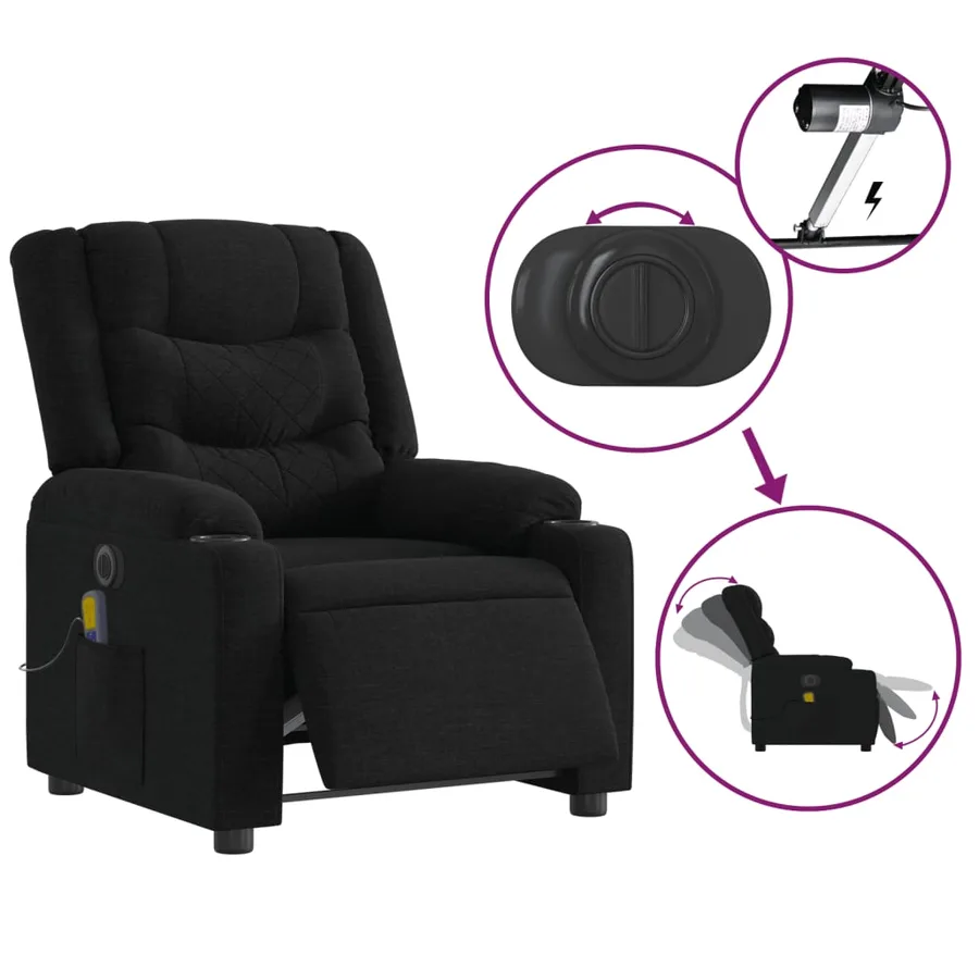 Fauteuil de massage inclinable électrique Noir Tissu - 6