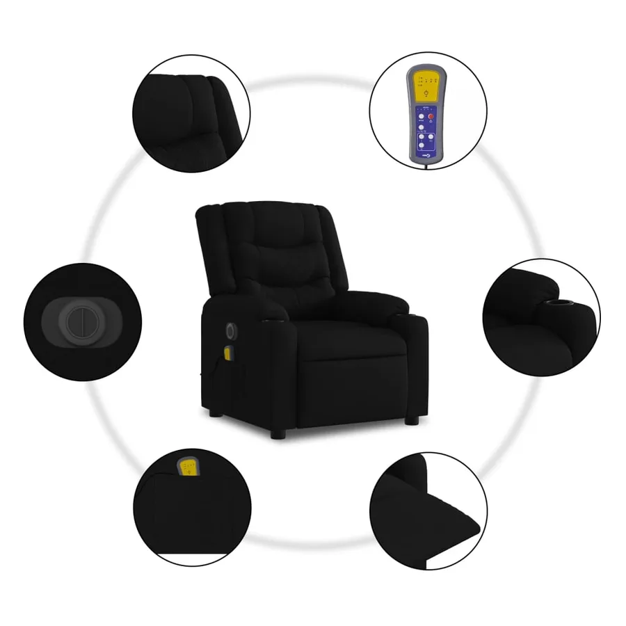 Fauteuil de massage inclinable électrique Noir Tissu - 8
