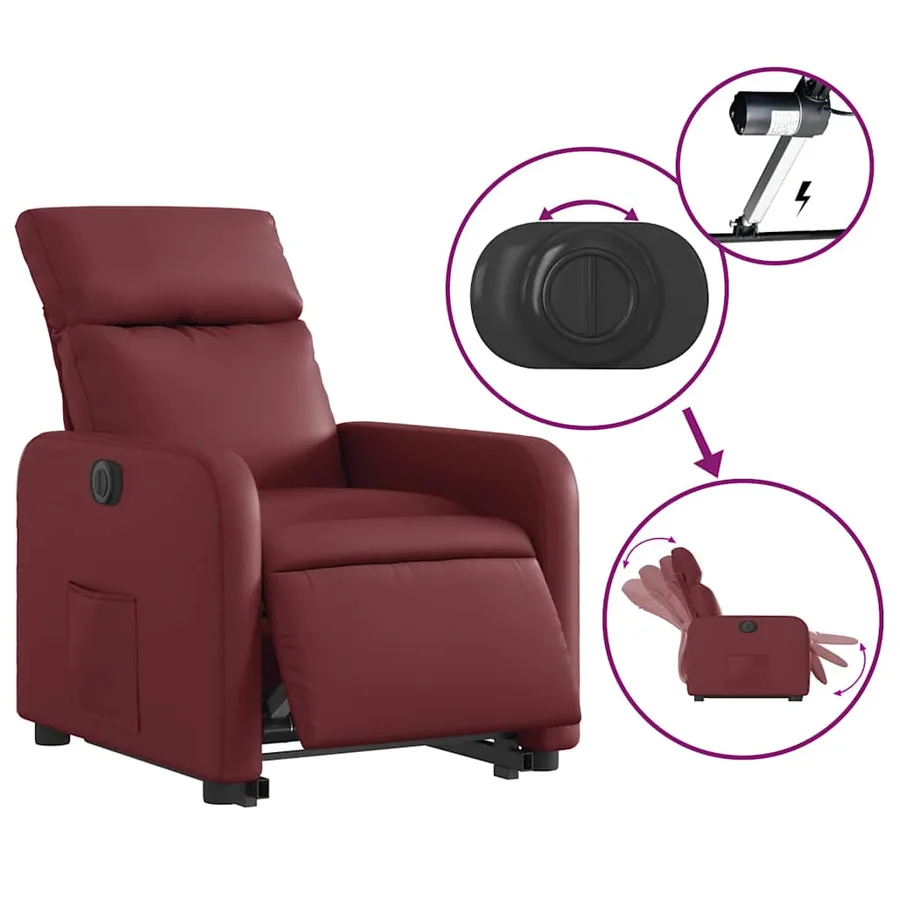Fauteuil inclinable électrique rouge bordeaux similicuir - 6