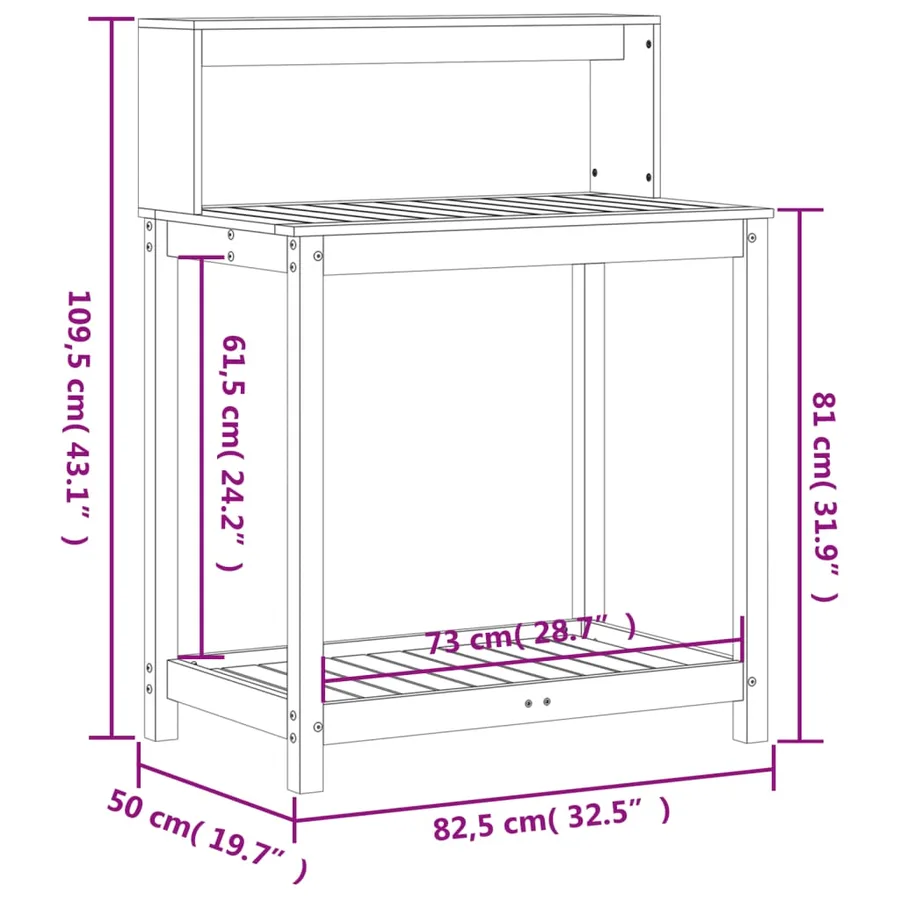 Table de rempotage avec étagères bois de pin imprégné - 10