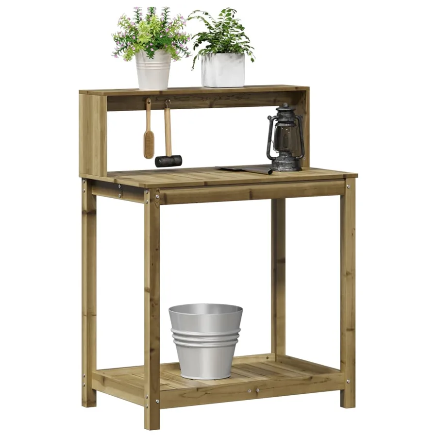 Table de rempotage avec étagères bois de pin imprégné - 4