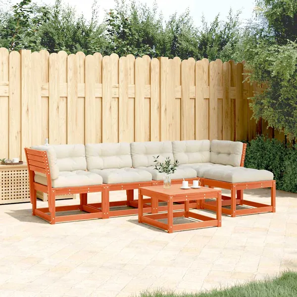 Salon de jardin 5 pcs avec coussins cire marron bois pin massif
