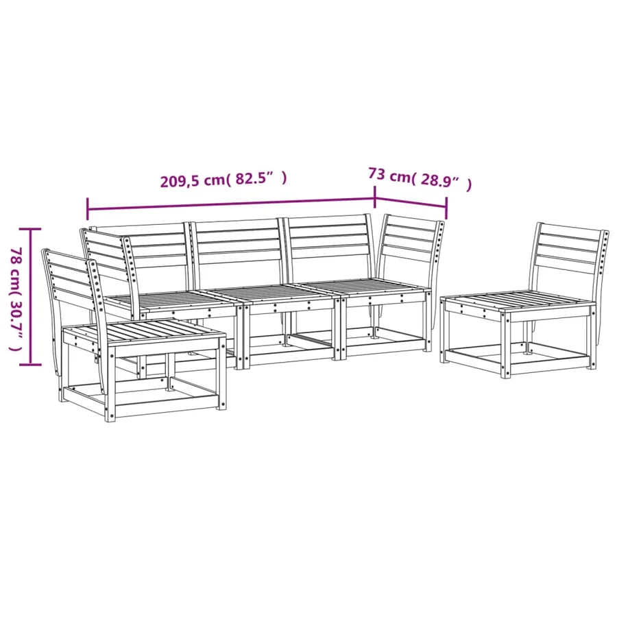 Salon de jardin 5 pcs cire marron bois de pin massif - 7