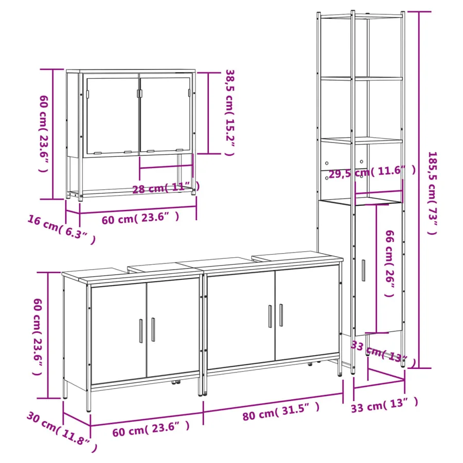Ensemble de meubles salle de bain 4 pcs noir bois d'ingénierie - 13