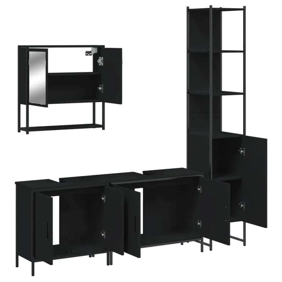 Ensemble de meubles salle de bain 4 pcs noir bois d'ingénierie - 5