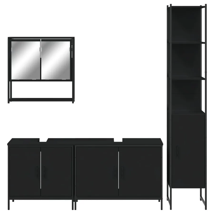 Ensemble de meubles salle de bain 4 pcs noir bois d'ingénierie - 6
