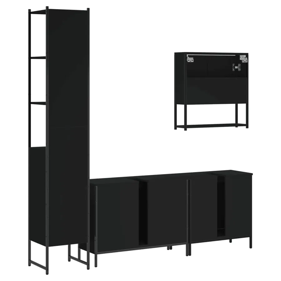 Ensemble de meubles salle de bain 4 pcs noir bois d'ingénierie - 8
