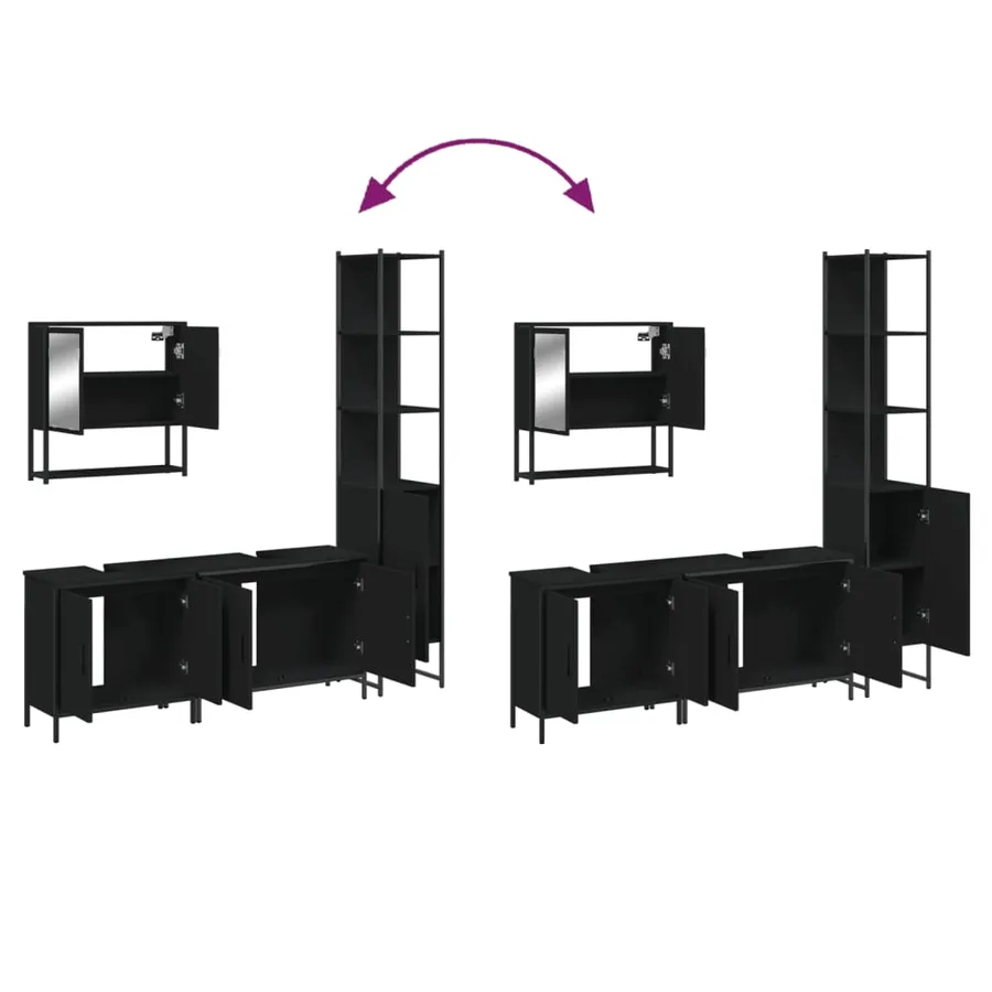Ensemble de meubles salle de bain 4 pcs noir bois d'ingénierie - 9