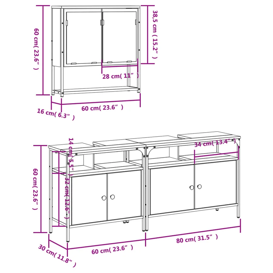 Ensemble de meubles de salle de bain 3 pcs Chêne fumé - 12