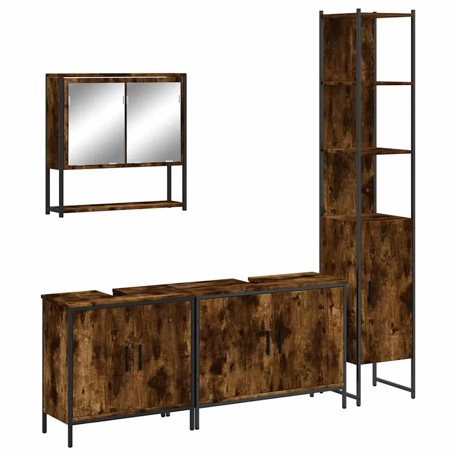 Ensemble de meubles de salle de bain 4 pcs Chêne fumé Bois - 2