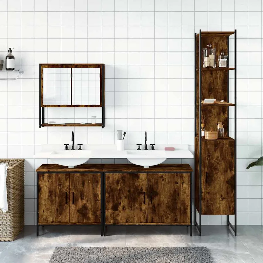 Ensemble de meubles de salle de bain 4 pcs Chêne fumé Bois - 3