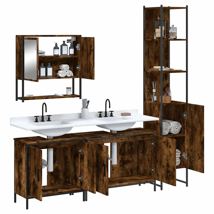 Ensemble de meubles de salle de bain 4 pcs Chêne fumé Bois - 4