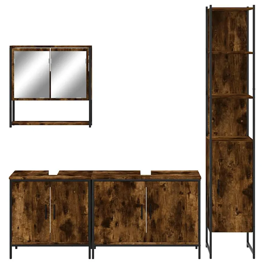 Ensemble de meubles de salle de bain 4 pcs Chêne fumé Bois - 6